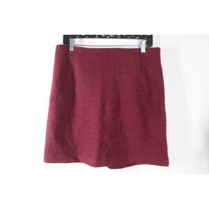 Joie M Maroon Red Wool Blend Mini Skirt Boiled Textured Back Zip